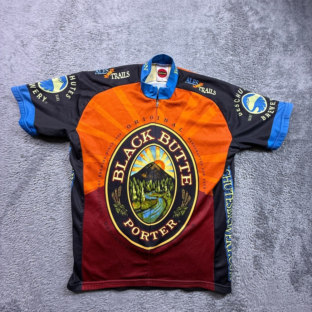 Deschutes Brewing Black Butte Porter Cycling Jersey VTG Mens L 3/4 Zip